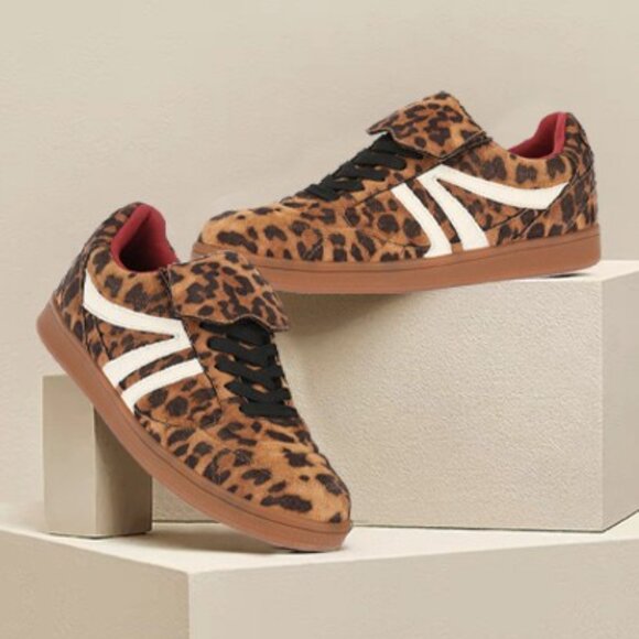 New Steve Madden Shoes - Madrid Tan Leopard Lace Up Sneakers for Women - Picture 1 of 10